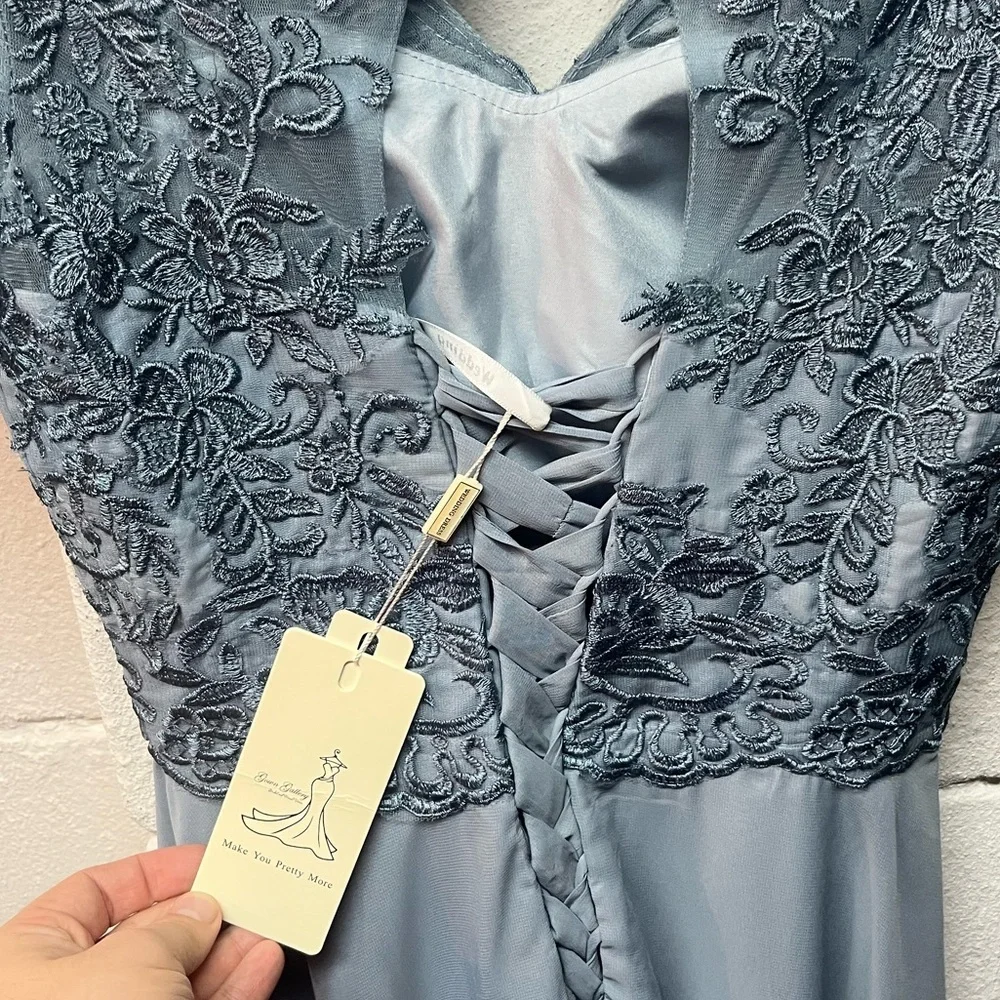 Mother of the bride or groom, women's formal dress, Blue - Picture 3 of 6